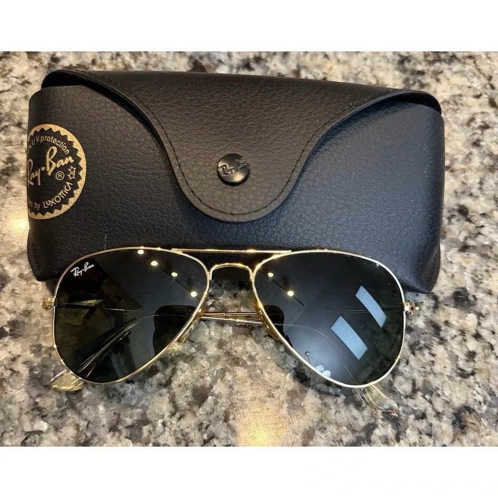 Ray-Ban RB3044 Aviator Small Metal Sunglasses Gold L0207 Green G-15 Lens w/ Case